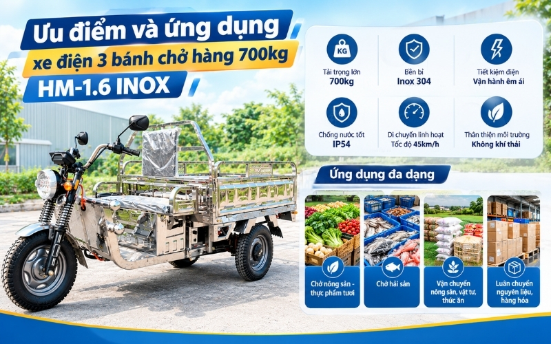 Xe điện 3 bánh chở hàng 700kg HM-1.6 INOX  